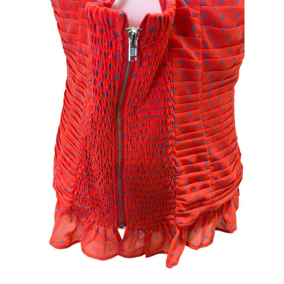 GUESS Los Angeles Corset Tank Coral Blue Polka Dot Size XL Coquette Pin Up - Picture 8 of 14